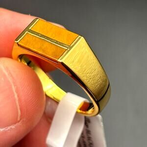 Blackjack BJZ77GTE Men’s Gold Stainless Steel Tiger Eye Bar Ring  SZ # 11 NIBWT